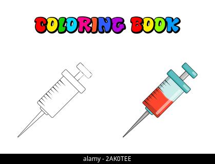 Seringue pour injection à colorier pour les enfants, Dessins à colorier les aiguilles médicales pour les enfants. Vecteur santé illustration isolé sur blanc. Illustration de Vecteur