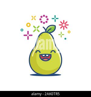 Fruits poire émoticône souriant kawaii cartoon illustration isolé sur fond blanc Illustration de Vecteur