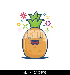 Kawaii smiling pineapple émoticône cartoon illustration isolé sur fond blanc Illustration de Vecteur