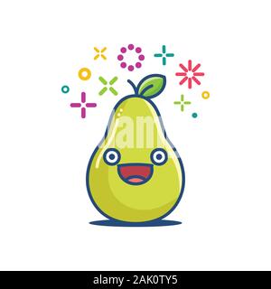 Fruits poire émoticône souriant kawaii cartoon illustration isolé sur fond blanc Illustration de Vecteur