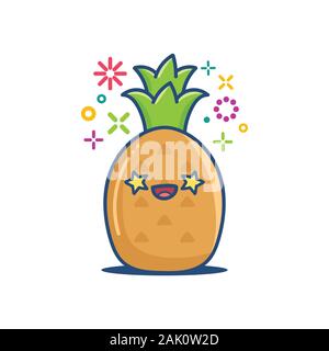 Kawaii smiling pineapple émoticône cartoon illustration isolé sur fond blanc Illustration de Vecteur