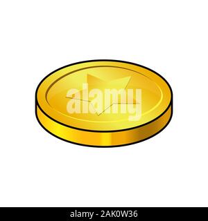 Médaille d'or, cartoon isolé sur fond blanc. Vector illustration avec étoile. Seul le symbole de l'argent, l'icône de l'interface de conception de l'interface utilisateur,app. Illustration de Vecteur