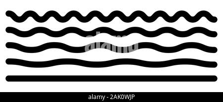 Ensemble de lignes horizontales ondulées. Résumé ligne sinueuse, zigzag, criss cross.Collection de différents niveaux isolé sur blanc. Illustration de Vecteur