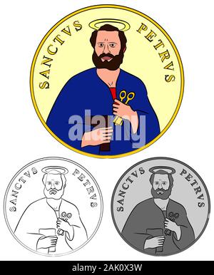 Médaille de Saint Pierre et de couleur Contour. Illustration de Vecteur