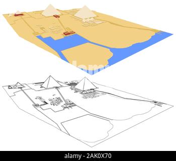 Nécropole de Gizeh en vue perspective. Illustration de Vecteur