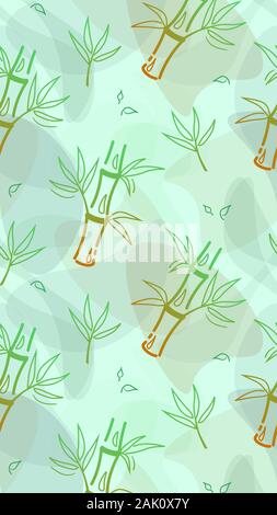 Bambou vert couverture verticale en ligne sur fond vert. Décoration asiatique toile vecteur. Papier peint dessin botanique. La conception de la nature. Feuilles exotiques pour papier peint. Texture design médias sociaux chinois. Illustration de Vecteur