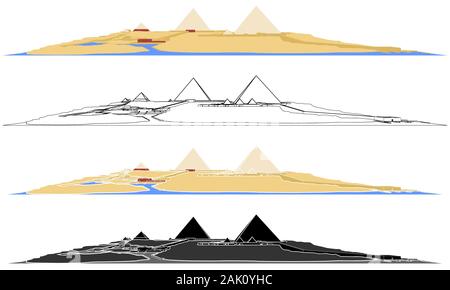 Nécropole de Gizeh en vue de face. Illustration de Vecteur