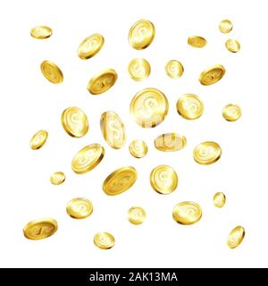 Tomber des pièces d'or. Pluie d'argent. Grande victoire et casino jackpot. Le succès dans les affaires et les finances. Pièces en métal brillant. Vector Illustration de Vecteur