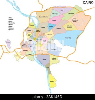 La carte administrative et politique de la capitale égyptienne, Le Caire Illustration de Vecteur