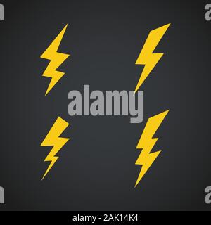 Icônes de la foudre. Jeu de symboles vectoriels sur dark Illustration de Vecteur