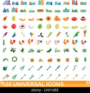 100 icônes universelles set. Cartoon illustration de 100 icônes universelles vector set isolé sur fond blanc Illustration de Vecteur