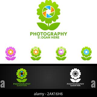 La photographie de l'appareil photo de fleurs Icône Logo modèle vecteur Conception Illustration de Vecteur