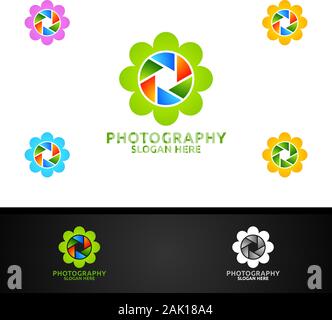 La photographie de l'appareil photo de fleurs Icône Logo modèle vecteur Conception Illustration de Vecteur