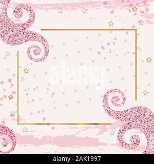 Pink grunge fond carré rose avec curles. Moderne d'affaires pour la bannière 8 mars, mariage, fête des mères, Saint Valentin, vente d'hiver Illustration de Vecteur