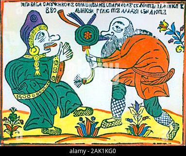 Baba-Yaga danse avec le vieil homme, milieu du 18e siècle Banque D'Images