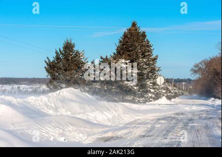 Route de campagne canadienne typique en hiver Banque D'Images