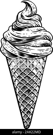 Ice Cream Cone Vintage Style gravure sur bois Illustration de Vecteur