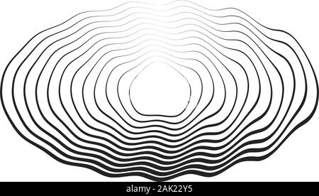 Noir concentriques elliptiques lignes ondulées qui fait un résumé arrondis organiques. lignes de demi-teintes d'épaisseur différente. élément du vecteur pour la conception Illustration de Vecteur