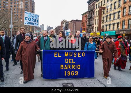 New York City, United States. 08Th Jan, 2020. Trois 43e assemblée annuelle de la fête du Roi parade organisée par el Museo del Barrio dans la ville de New York. (Photo de Steve Sanchez/Pacific Press) Credit : Pacific Press Agency/Alamy Live News Banque D'Images