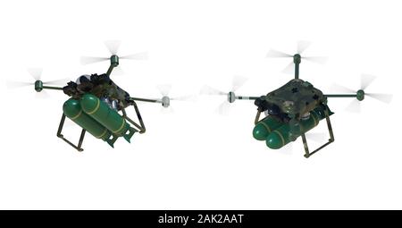 Le rendu 3D de drones militaires missiles avec isolated on white Banque D'Images