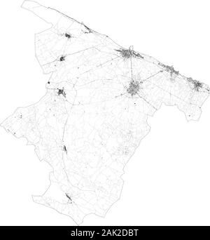 Carte Satellite de la province de Barletta-Andria-Trani villes et routes, bâtiments et routes des environs. Région des Pouilles, en Italie. La carte Illustration de Vecteur