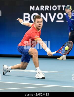 Sydney, Australie. 7 janvier 2020 ; Centre de tennis du Parc olympique de Sydney, Sydney, New South Wales, Australie, Sydney, Australie Coupe ATP, jour 5 ; Grande-Bretagne contre Moldova ; Daniel Evans de Grande-bretagne contre Radu Albot de Moldova ; - usage éditorial : Action Crédit Plus Sport Images/Alamy Live News Banque D'Images