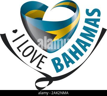 Drapeau national des Bahamas en forme de cœur et l'inscription i love Bahamas. Vector illustration Illustration de Vecteur