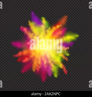 Couleur réaliste la poussière pour Holi festival sur dark fond transparent. Peinture vectorielle de texture. Fond éclaboussure de peinture. Illustration vecteur EPS1 Illustration de Vecteur