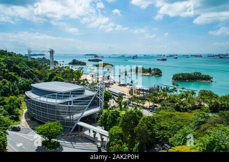 Siloso point et plage vue de la Promenade du fort Siloso Sky, Singapour Banque D'Images