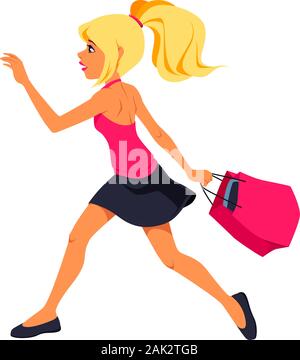 Illustration vectorielle d'une jeune fille blonde avec un sac de shopping isolé sur fond blanc Illustration de Vecteur