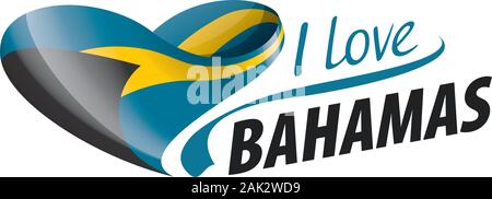 Drapeau national des Bahamas en forme de cœur et l'inscription i love Bahamas. Vector illustration Illustration de Vecteur