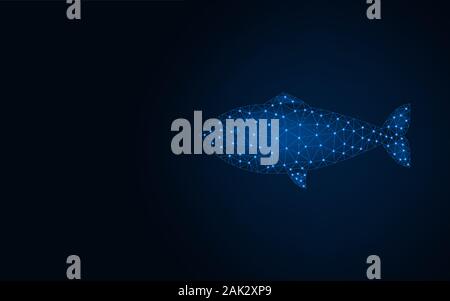Peu de poissons, de conception poly mesh wireframe animal vecteur polygonale illustration réalisée à partir des points et des lignes sur fond bleu foncé Illustration de Vecteur
