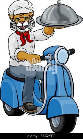 Scooter Chef Wildcat Mascot Cartoon Character Illustration de Vecteur