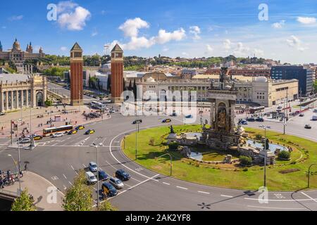 Barcelone Espagne, vue aérienne sur la ville de Barcelone à la place Espanya Banque D'Images