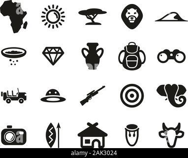 L'Afrique ou la culture africaine Icons Set Noir & Blanc Grand Illustration de Vecteur