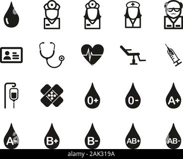 Types de Sang Don de sang ou d'icônes en noir & blanc Grand Jeu Illustration de Vecteur