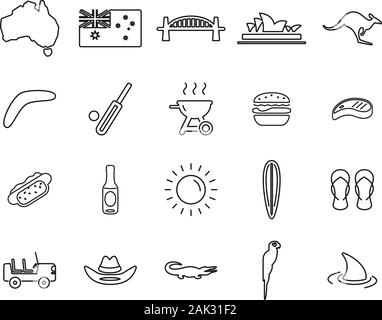 L'Australie Pays & Culture Icônes fine ligne Set Big Illustration de Vecteur