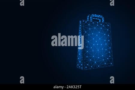 Sac shopping low poly, wireframe conception d'illustration vectorielle polygonal mesh fait à partir de points et lignes sur fond bleu foncé Illustration de Vecteur