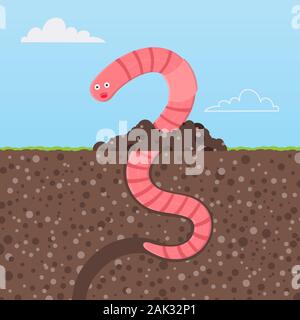 Ver de l'icône personnage soupir. Ver avec expression visage souriant de pop up au-dessus du sol télévision style design vector illustration. Ramper anim Illustration de Vecteur