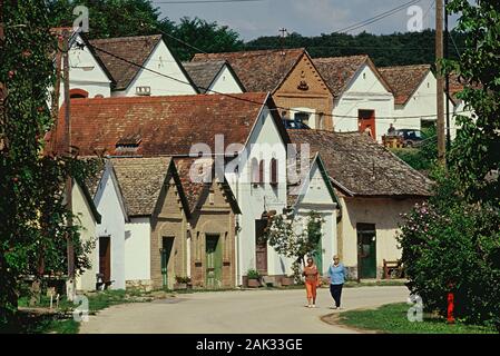 Vue sur une rangée de maisons à Villanykövesd, la Hongrie, qui est célèbre pour ses caves à vin. (Photo non datée) | conditions dans le monde entier Banque D'Images