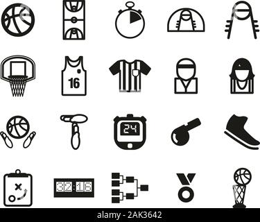 Basket-ball Icons Set Noir & Blanc Grand Illustration de Vecteur