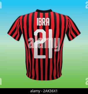 Milan AC, rouge et noire numéro 21 du championnat de football italien, chemise, vector illustration Illustration de Vecteur