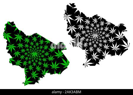 Région de l'Est (régions du Burkina Faso, Burkina Faso) la carte est conçue de feuilles de cannabis est vert et noir, carte de marijuana, THC) Feuillage Illustration de Vecteur