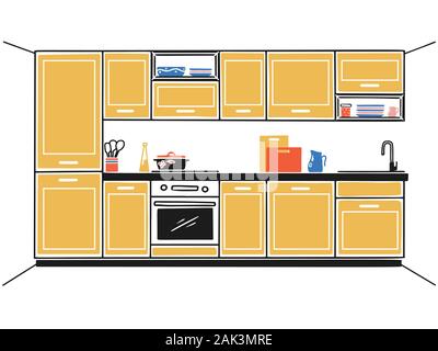 Meubles de cuisine à la main. Vector illustration au croquis style. Illustration de Vecteur