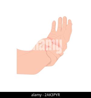 Douleur dans le poignet, l'homme tenant son poignet car la douleur ligament dans la zone du poignet, concept d'illustration vectorielle et de soins de la maladie Illustration de Vecteur