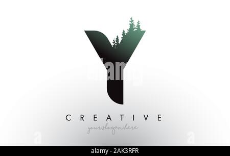 Logo Lettre Y créative idée avec forêt de pins centenaires. Lettre Y Design avec Pine Tree sur TopVector Illustration. Illustration de Vecteur