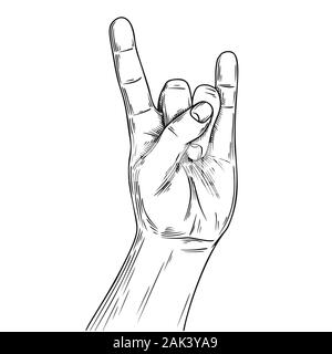 Symbolisant la main un geste rock 'n' roll. Illustration dans le style de croquis. Hand drawn vector illustration Illustration de Vecteur