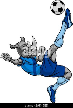 Joueur de football soccer Rhino Sports Animal Mascot Illustration de Vecteur