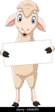 Heureux lamb cartoon holding blank sign Illustration de Vecteur