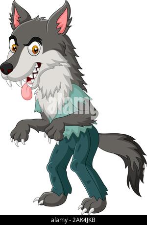 Caricature de loup-garou en colère isolé sur fond blanc Illustration de Vecteur